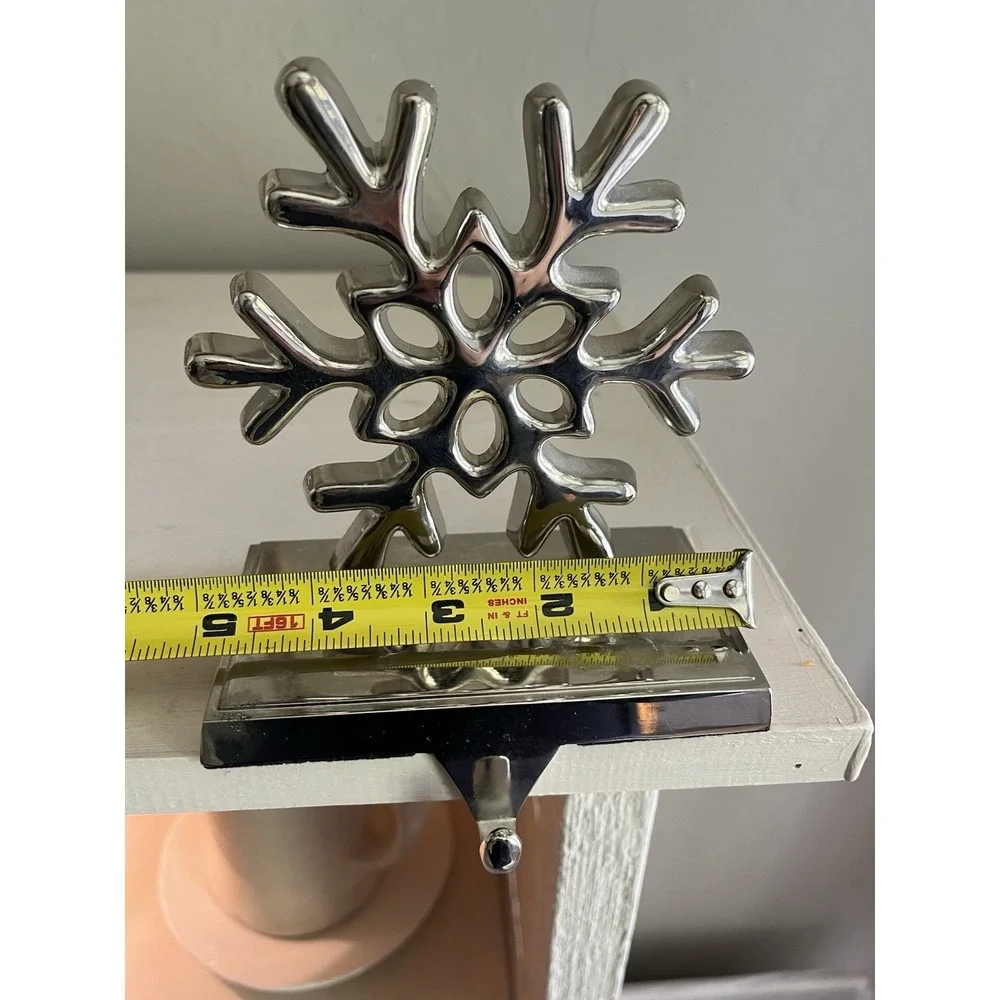 Snowflake Christmas Stocking Hanger Hook Holder Mantle Fireplace Silver Metal